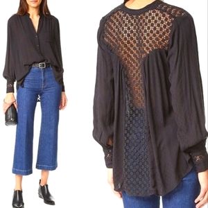 Free People The Best Button Blouse Crochet Top